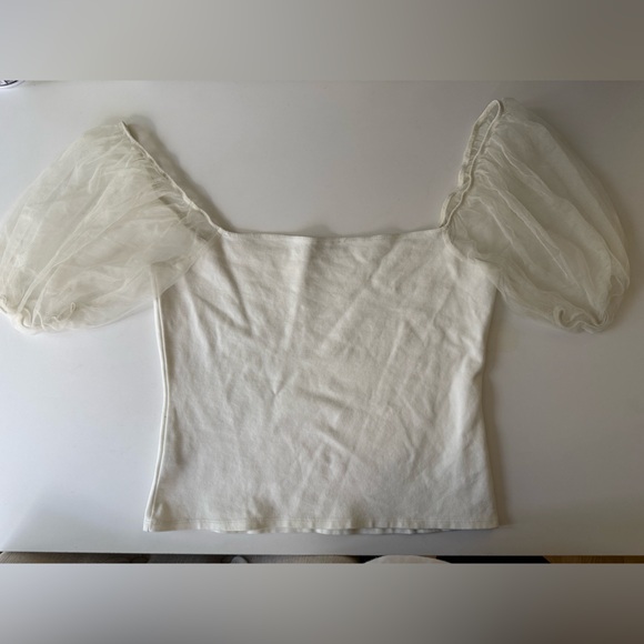 Free People White Top with Sheer Sleeves - Picture 4 of 5